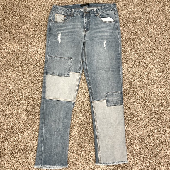 Black Label Skinny Patchwork Denim Designer Jeans, size 11 waist 31, EUC - Picture 3 of 7